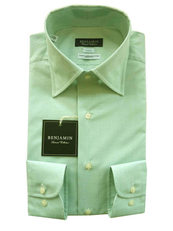 Benjamin Dress Shirt: Light green end on end, medium spread collar, pure cotton