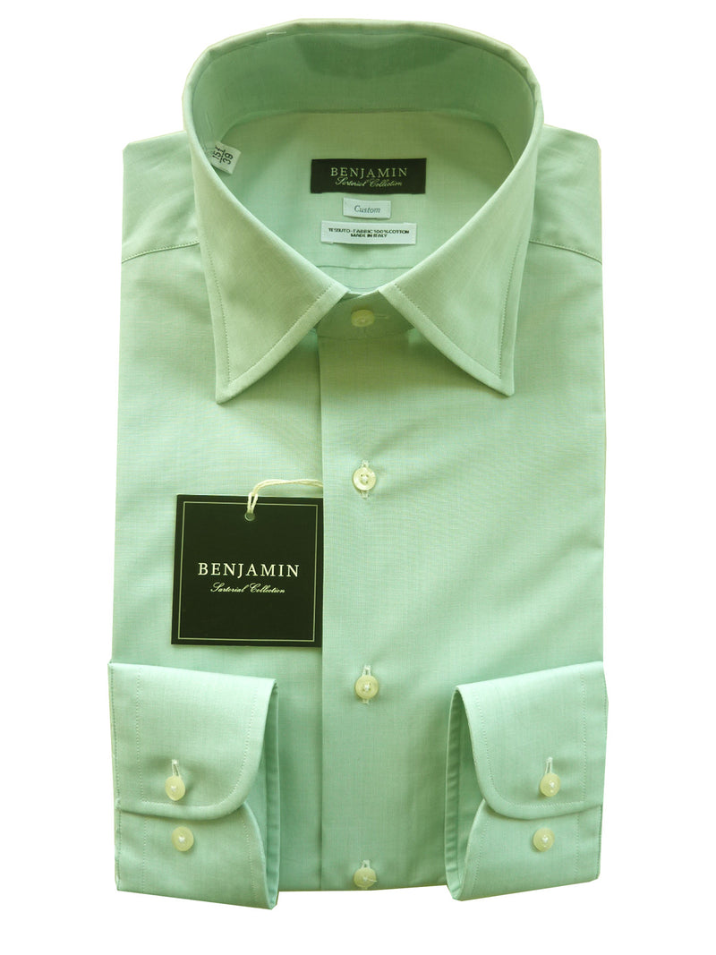 Benjamin Dress Shirt: Light green end on end, medium spread collar, pure cotton