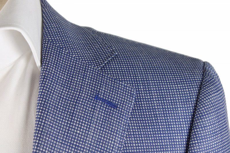 Final Sale Benjamin Sport Coat: 45R/46R, Sky blue &amp; white check, 2-button slim fit, pure linen