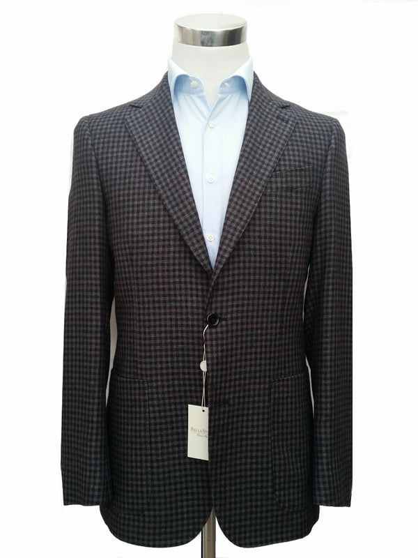 Bella Spalla Sport Coat: Charcoal & grey check with mauve, 2-button, silk/cashmere