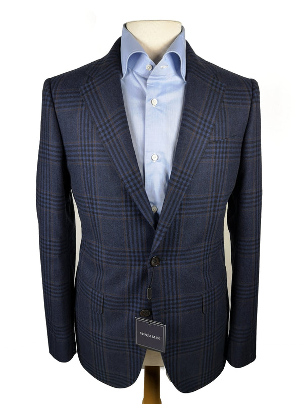 Final Sale Benjamin Sport Coat Navy Plaid, 2-button slim fit Delfino Wool