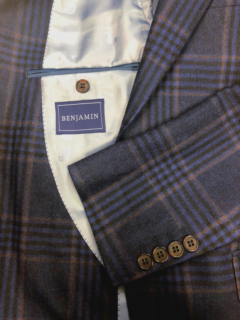 Final Sale Benjamin Sport Coat Navy Plaid, 2-button slim fit Delfino Wool
