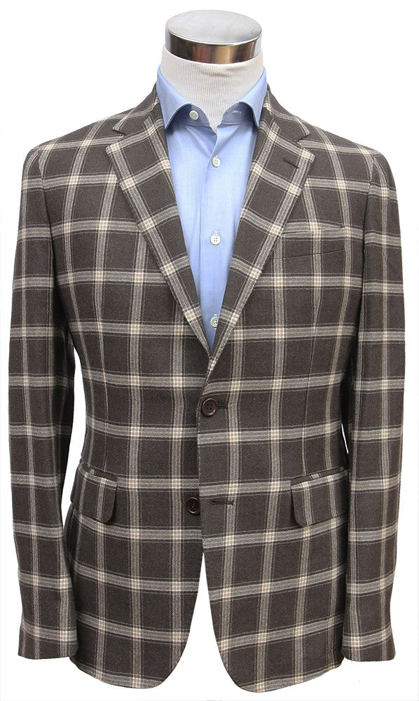 Final Sale Bella Spalla Sport Coat: Brown Plaid, 2-button, pure wool - vbc