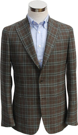 Benjamin Sport Coat Brown teal and green plaid 3 rolling 2-button pure wool di Pray