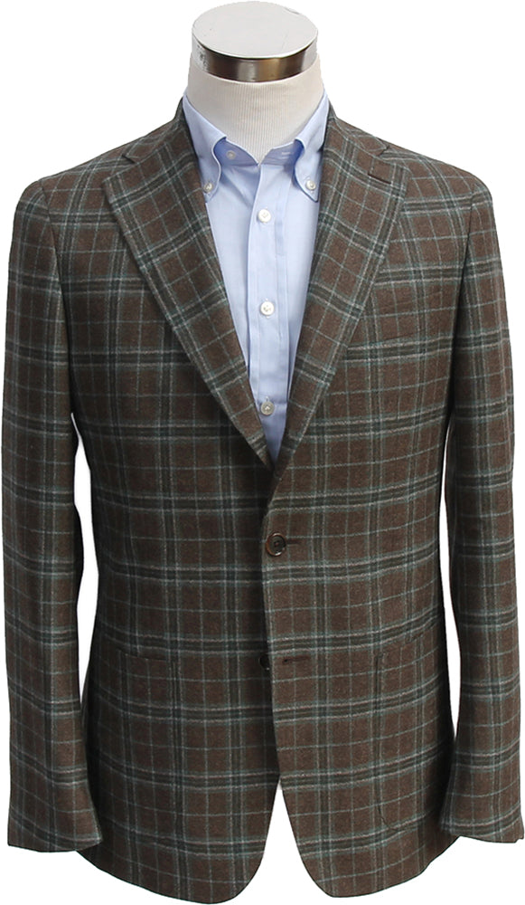 Benjamin Sport Coat Brown teal and green plaid 3 rolling 2-button pure wool di Pray