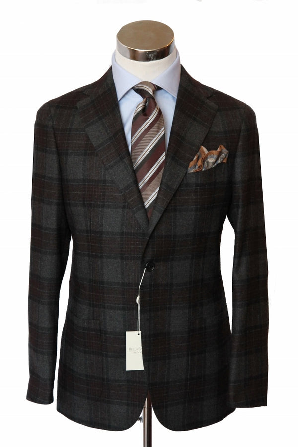 Final Sale Bella Spalla Sport Coat: Grey with Brown Plaid