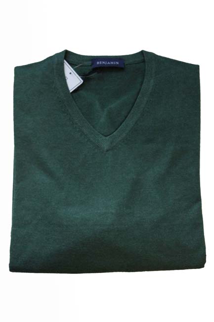 Benjamin Sweater: Green V Neck, Dark green, V-neck, wool/cashmere/elastane