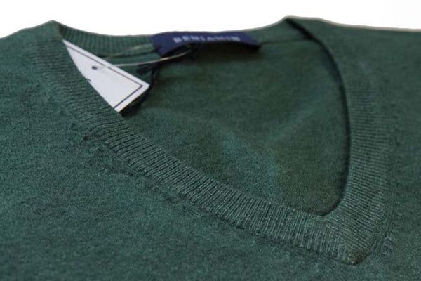 Benjamin Sweater: Green V Neck, Dark green, V-neck, wool/cashmere/elastane