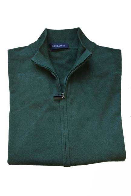 Benjamin Sweater: Green Full Zip, Dark green, full zip cardigan, wool/cashmere/elastane
