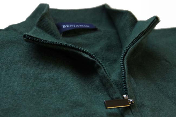 Benjamin Sweater: Green Full Zip, Dark green, full zip cardigan, wool/cashmere/elastane