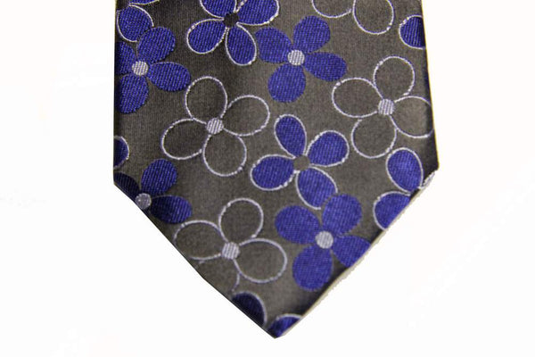 Benjamin Tie, Grey with blue/white floral pattern, silk