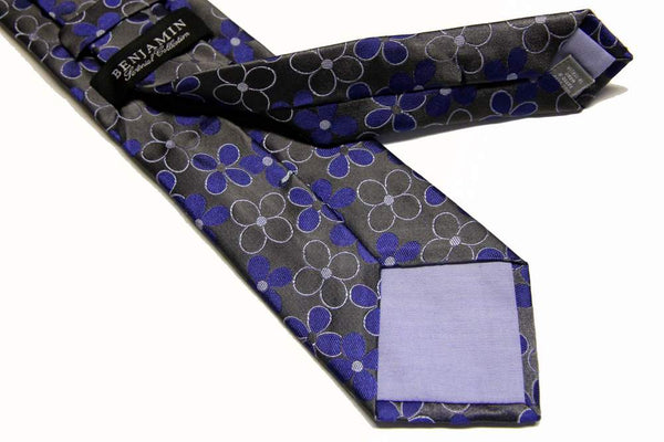 Benjamin Tie, Grey with blue/white floral pattern, silk