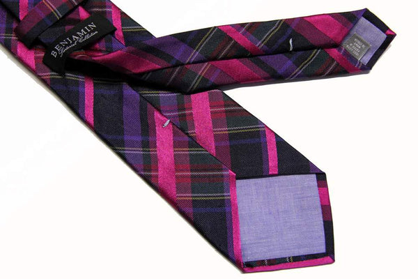 Benjamin Tie, Fuchsia and violet with Stewart plaid, silk