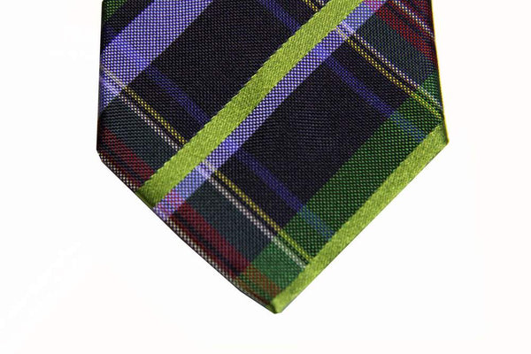 Benjamin Tie, Chartreuse and light blue with Stewart plaid, silk