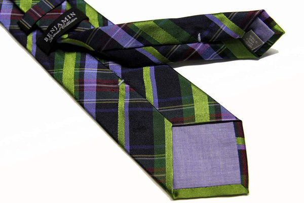 Benjamin Tie, Chartreuse and light blue with Stewart plaid, silk