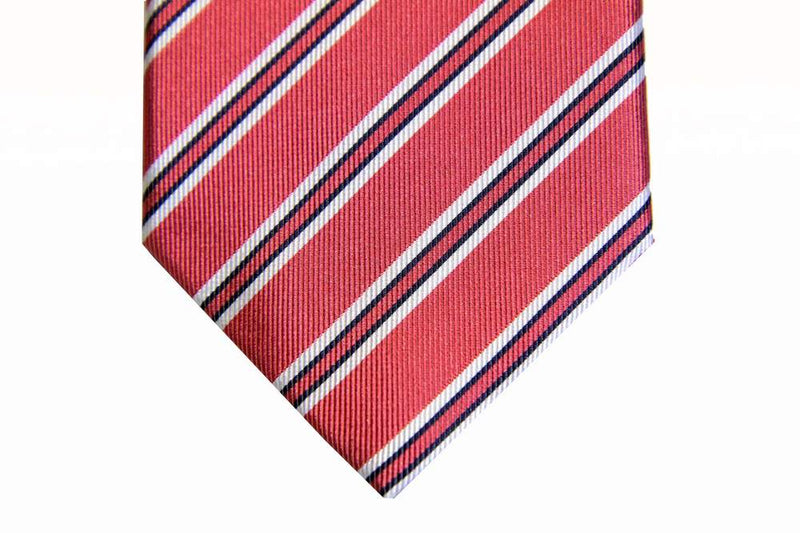 Benjamin Tie, Salmon pink with white/navy stripes,  silk