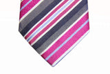 Benjamin Tie, Fuchsia with navy/sky/white stripes,  silk