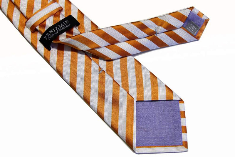 Benjamin Tie, Honey brown and white stripes, silk