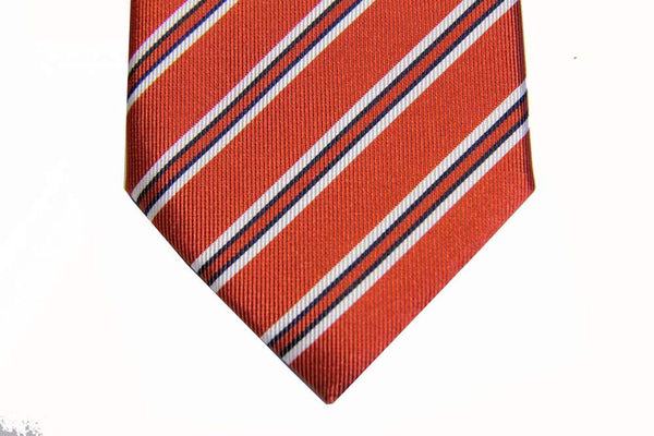 Benjamin Tie, Salmon orange with navy/white stripes,  silk