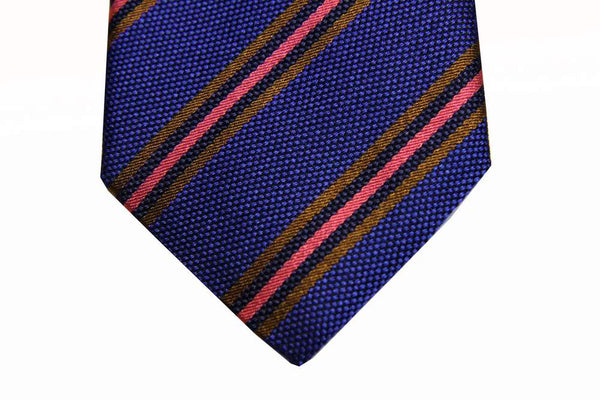 Benjamin Tie, Medium blue weave with brown/pink stripes,  silk