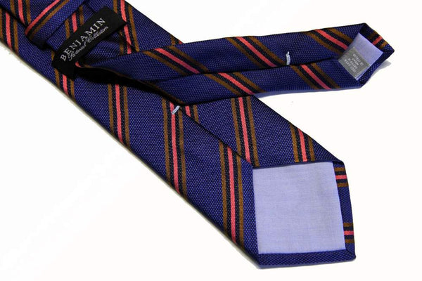 Benjamin Tie, Medium blue weave with brown/pink stripes,  silk