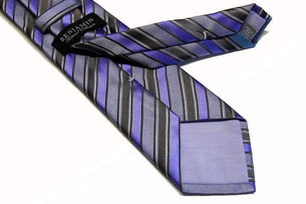 Benjamin Tie, Pale blue with grey stripes, silk