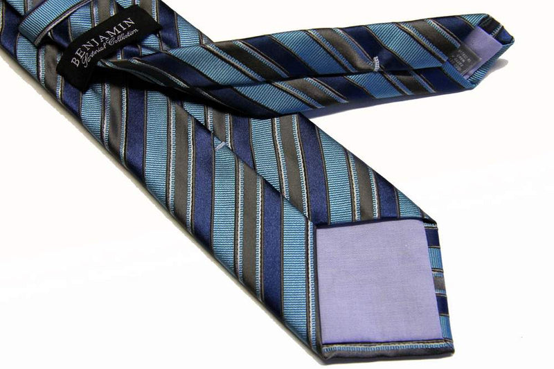 Benjamin Tie, Acqua with blue/grey stripes, silk