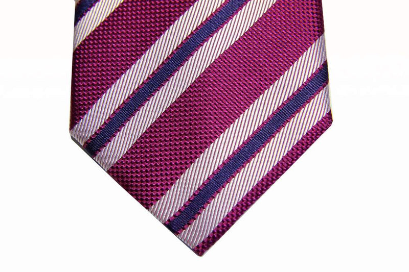 Benjamin Tie, Magenta with white/blue stripes, silk