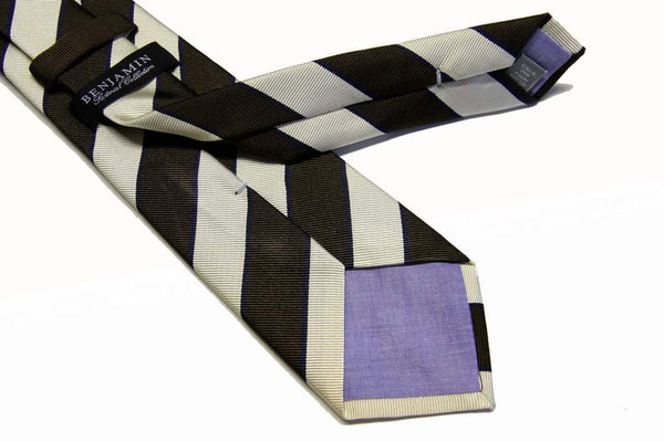 Benjamin Tie, Natural and brown with thin navy stripes,  silk