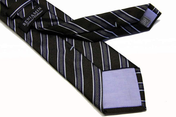 Benjamin Tie, Charcoal brown weave with blue/grey stripes,  silk