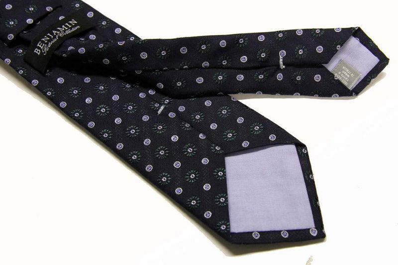 Benjamin Tie, Navy with bottle green woven pattern, silk