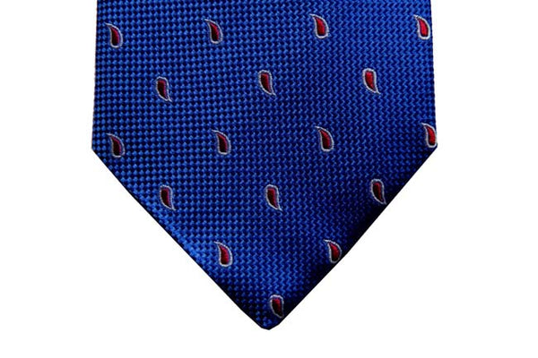 Benjamin Tie, Medium blue with red tear-drops, silk