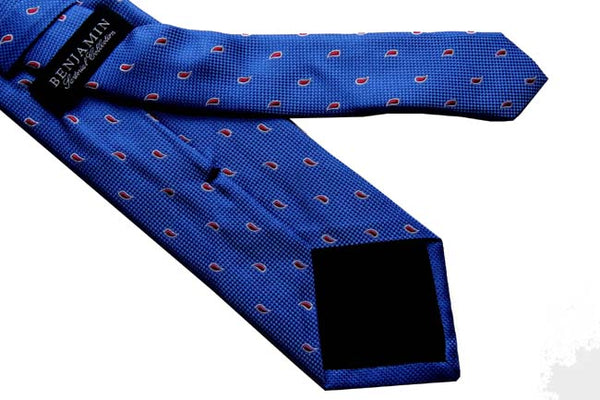 Benjamin Tie, Medium blue with red tear-drops, silk