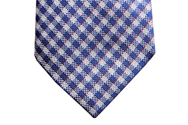 Benjamin Tie, Blue & white with red plaid, silk