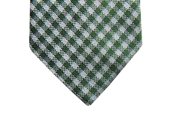 Benjamin Tie, Green & white with light blue plaid, silk