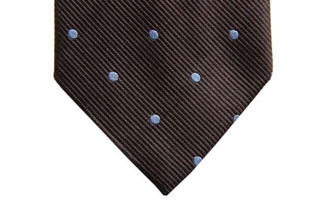 Benjamin Tie, Brown with light blue polkadots,  silk