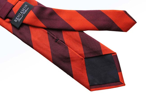 Benjamin Tie, Orange & burgundy stripes, silk