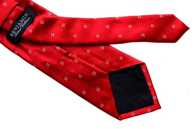 Benjamin Tie, Red with white pattern,  silk
