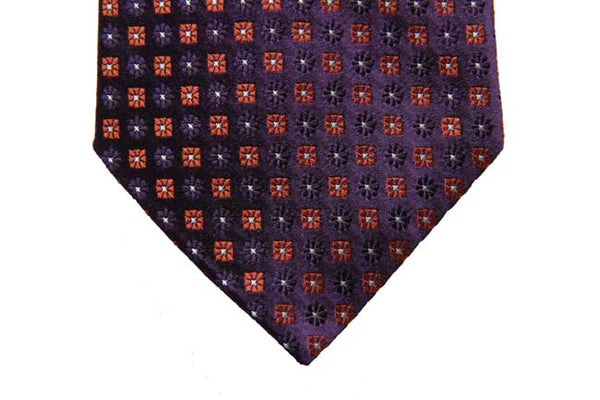 Benjamin Tie, Plum with orange square pattern, silk