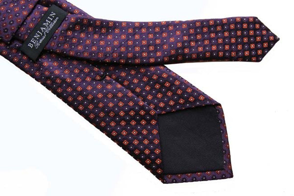 Benjamin Tie, Plum with orange square pattern, silk