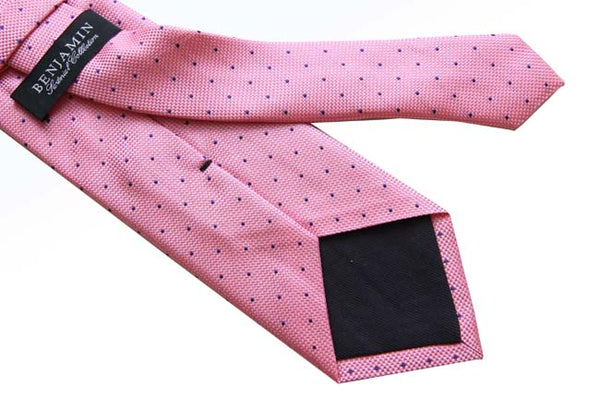 Benjamin Tie, Pink with cobalt pindots, silk