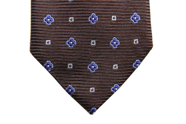 Benjamin Tie, Brown with blue geometric pattern, silk