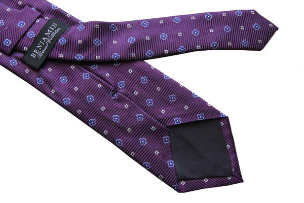 Benjamin Tie, Plum with blue geometric pattern, silk