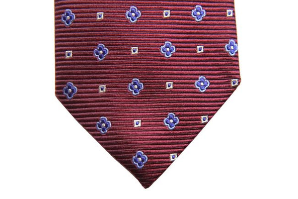 Benjamin Tie, Burgundy with blue geometric pattern, silk