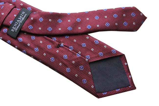Benjamin Tie, Burgundy with blue geometric pattern, silk