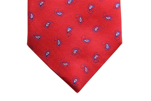 Benjamin Tie, Red with small navy paisleys, silk