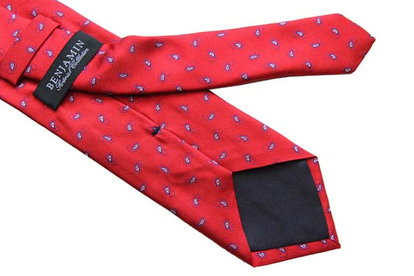 Benjamin Tie, Red with small navy paisleys, silk