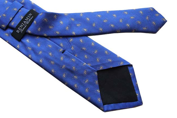 Benjamin Tie, Cobalt with small yellow paisleys, silk