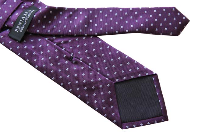 Benjamin Tie, Plum with small sky/white pattern, silk