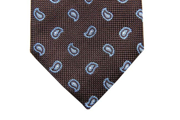 Benjamin Tie, Brown with sky blue paisleys, silk